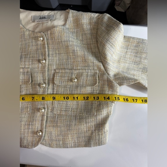 Love Bonito Women’s Short Sleeve Tweed Crop Top in Cream Sz 2 - Picture 7 of 9